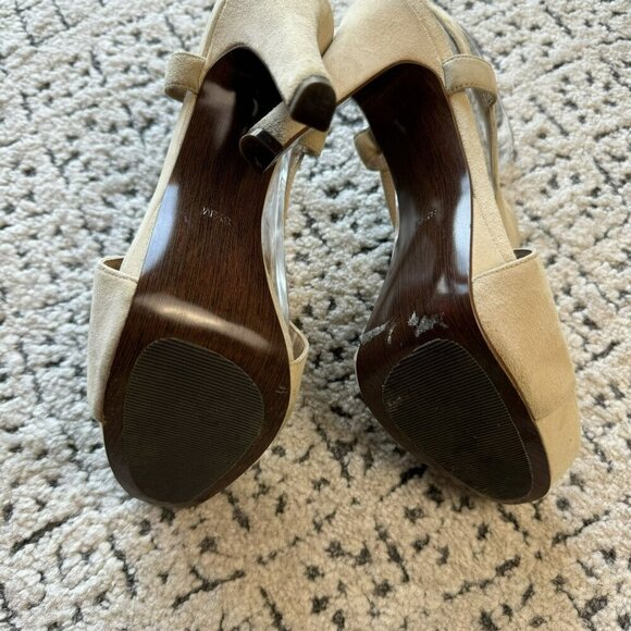 Diane‎ Von Furstenberg Beige Suede Peep-Toe Heels 4.5" Stiletto Sandals Size 8.5 - Picture 5 of 14